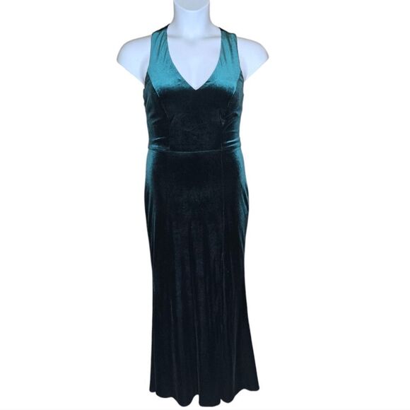 REVELRY Asher velvet classic emerald criss cross‎ open back maxi dress gown 6 - Picture 4 of 11